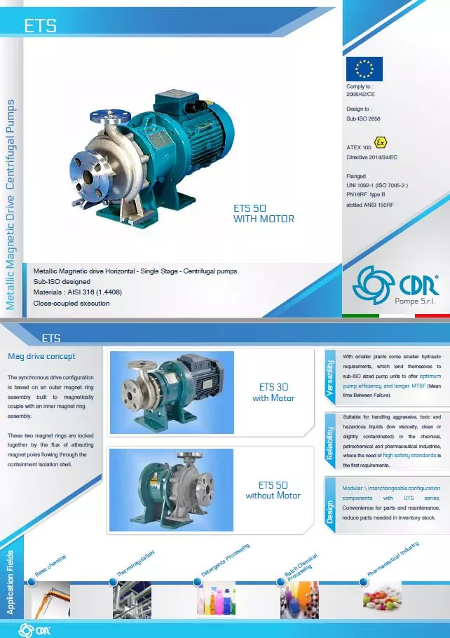 Brochure ETS. Metallic Magnetic drive Horizontal - Single Stage - Centrifugal pumps